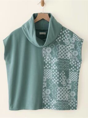 Garnet Hill Sage Green Patterned Cowl Neck Sleeveless top 763